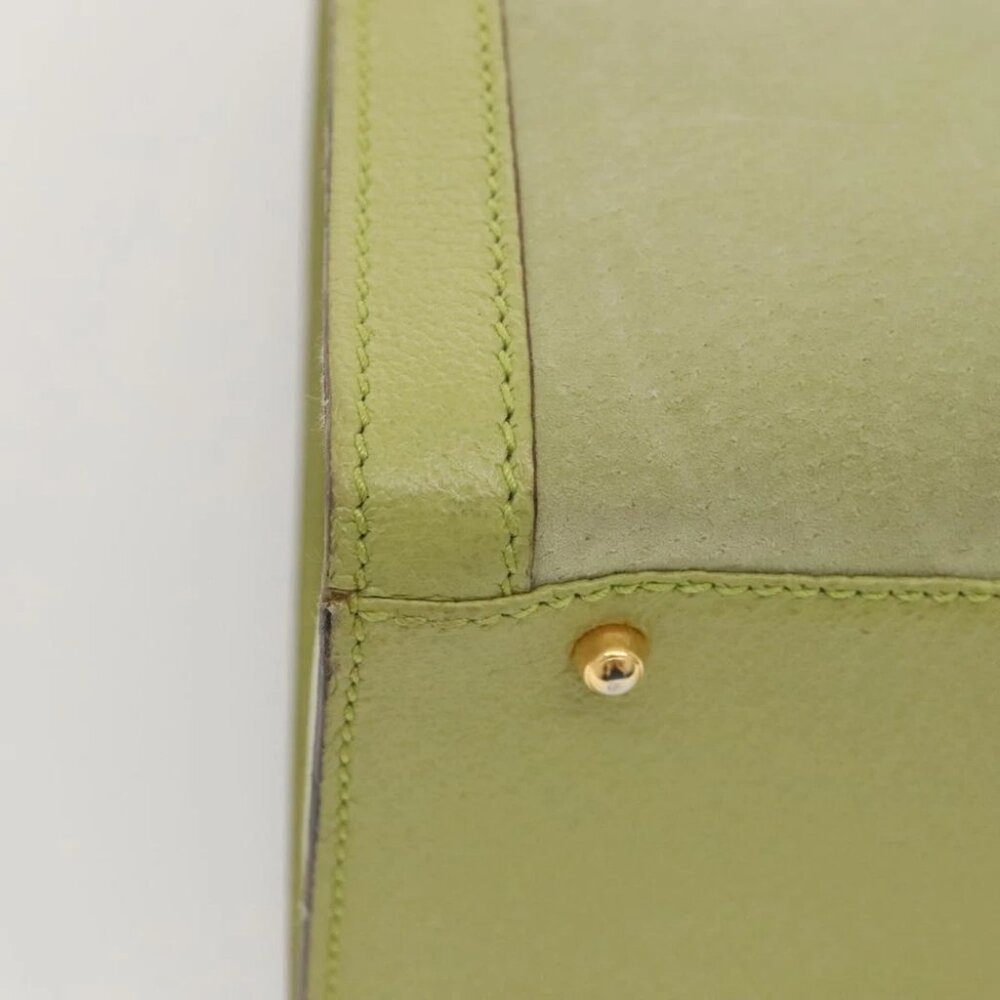 GUCCI Bamboo Hand Bag Suede Leather LIme Green Gold - Picture 9 of 16